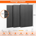 Pegboard, 3 PCS 24"×16" Metal Peg Board Panels Black Modular Wall Organizer Kit with 30 Hooks, Dual-Size Hole Design for Home Tool Storage, Garage Organization, Kitchen, Office, Craft Room