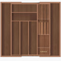 Expandable Bamboo Silverware Organizer with Knife Block, Brown | 12.6-21.45 x 16.3 x 2.13 in, Holds 7 Knives, Removable Knife Block, Adjustable Dividers, Drawer Insert for Utensils, Forks