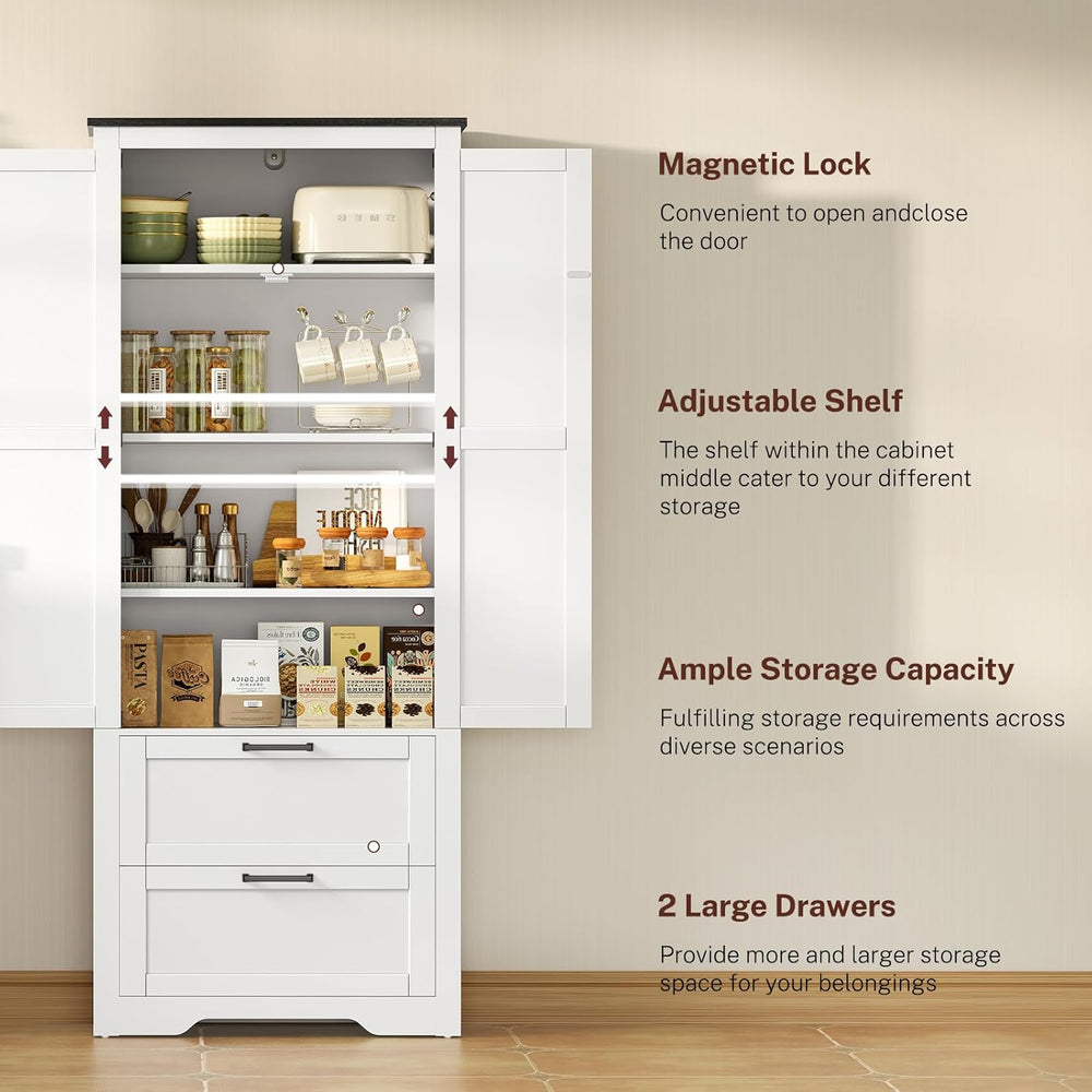 TEENFON 66.1" H Storage Cabinet with 2 Drawers, Farmhouse Kitchen Pantry...