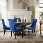 Velvet Upholstered Dining Chairs Set of 4, Modern Style Kitchen Side Chairs with Nailhead Trim and Wood Legs,Metal Pulling Ring for Dining Room Living Room(Blue,Set of 4)