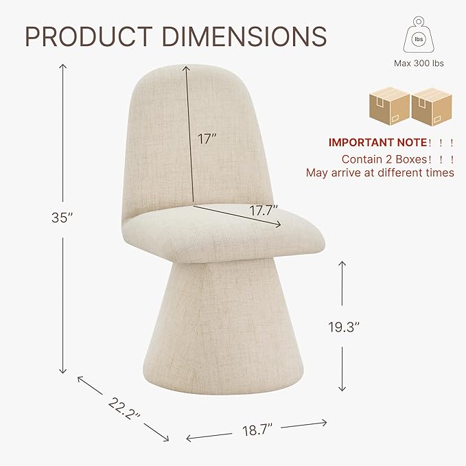 Swivel Dining Chairs Set of 2, Modern Upholstered Dining Chair Mid Century Kitchen Chairs with Wave Shaped High Back, 360 Degree Rotating Vanity Chair for Dining Room, Bedroom, Farmhouse, Sand