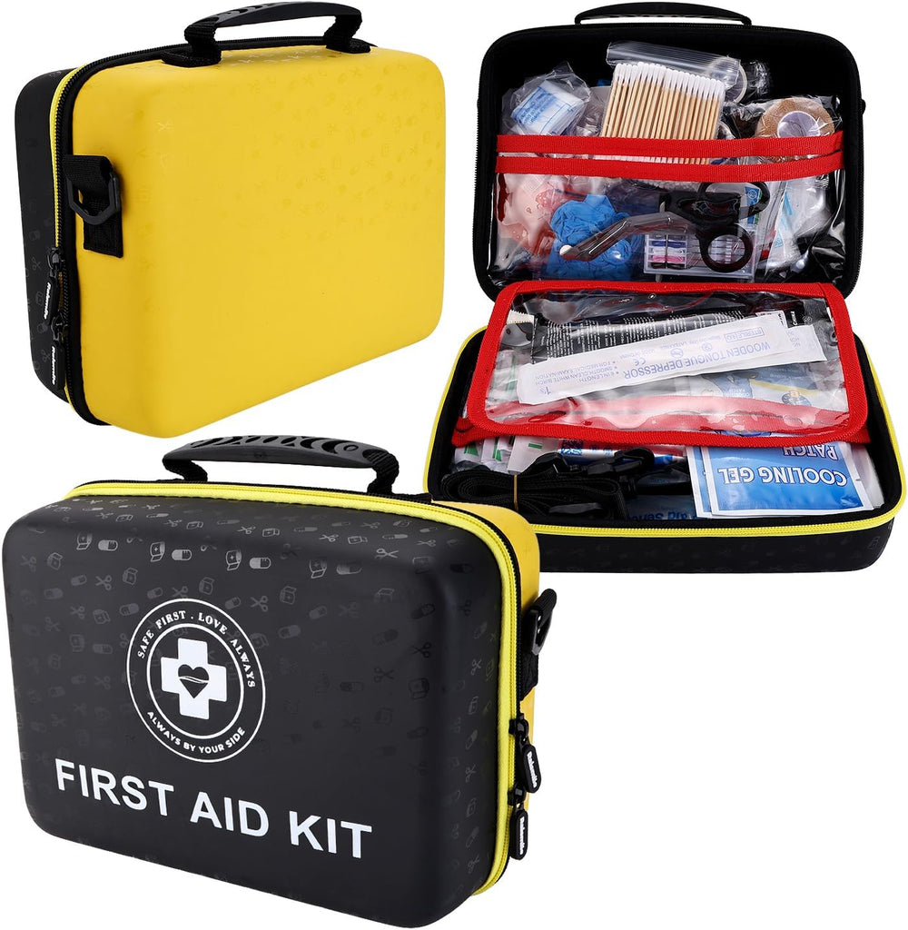 Emergency First Aid Kit 410 PCS – Hard Shell Dual-Color Survival Kit with Glo...