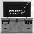 JUMMICO TV Stand with 4 Drawers for 65 Inch TV, Farmhouse Entertainment Center with Storage and Sliding Barn Doors, Rustic Media TV Console Cabinet with Shelves for Living Room Bedroom (Pale Gray)