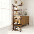 6-Tier Slim Storage Cart with Wheels, 6in Narrow Rolling Shelf,Sturdy Slim Storage Ideal for Kitchen, Bathroom, and Laundry Room,Champagne Gold