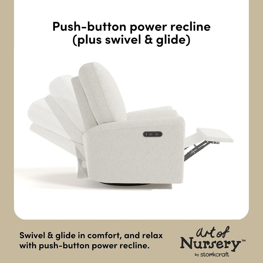 Storkcraft Sorrento Deluxe Power Recliner Swivel Glider, Ivory Boucle | Premium Electronic Nursery Rocking Chair, OEKO-TEX 100 Certified, Includes Dual-USB Charging Port with USB-A & USB-C