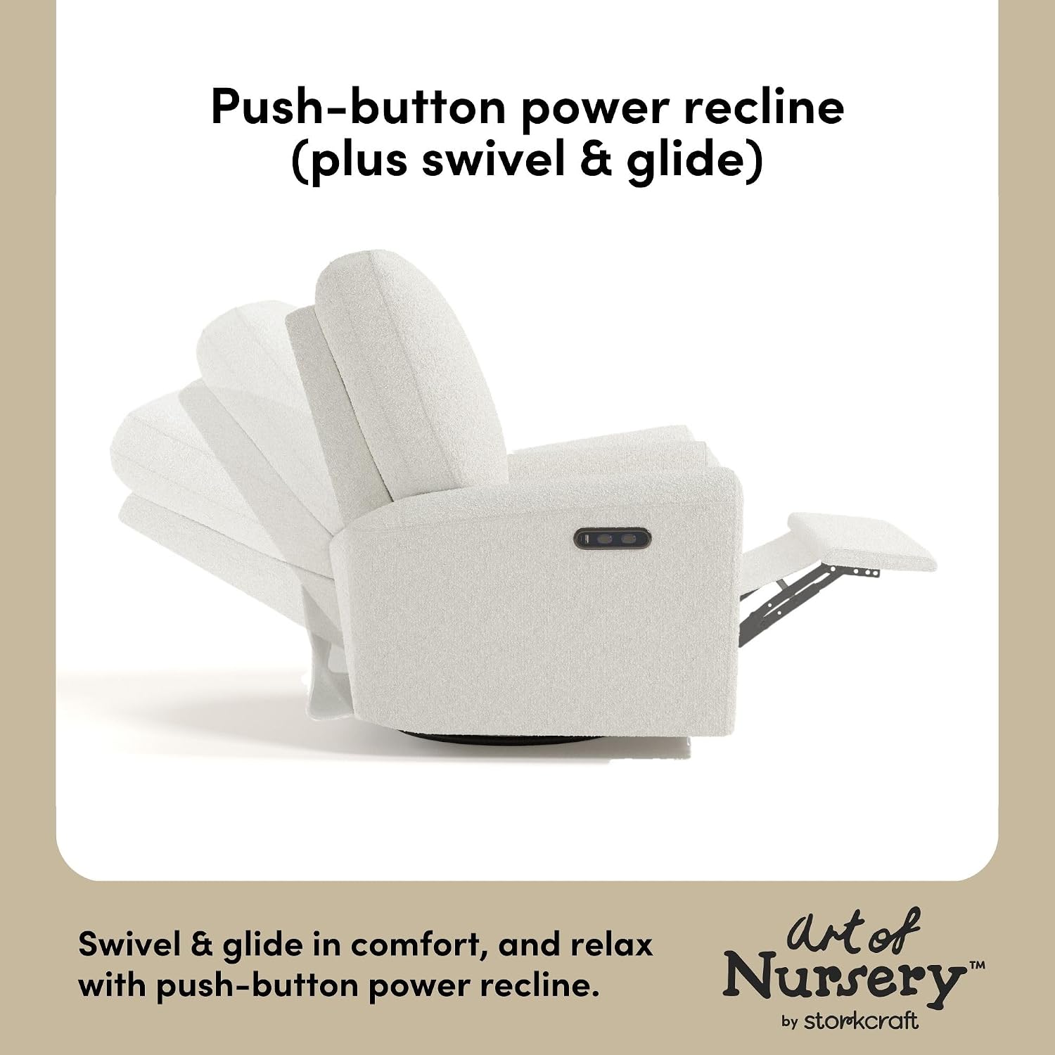 Storkcraft Sorrento Deluxe Power Recliner Swivel Glider, Ivory Boucle | Premium Electronic Nursery Rocking Chair, OEKO-TEX 100 Certified, Includes Dual-USB Charging Port with USB-A & USB-C