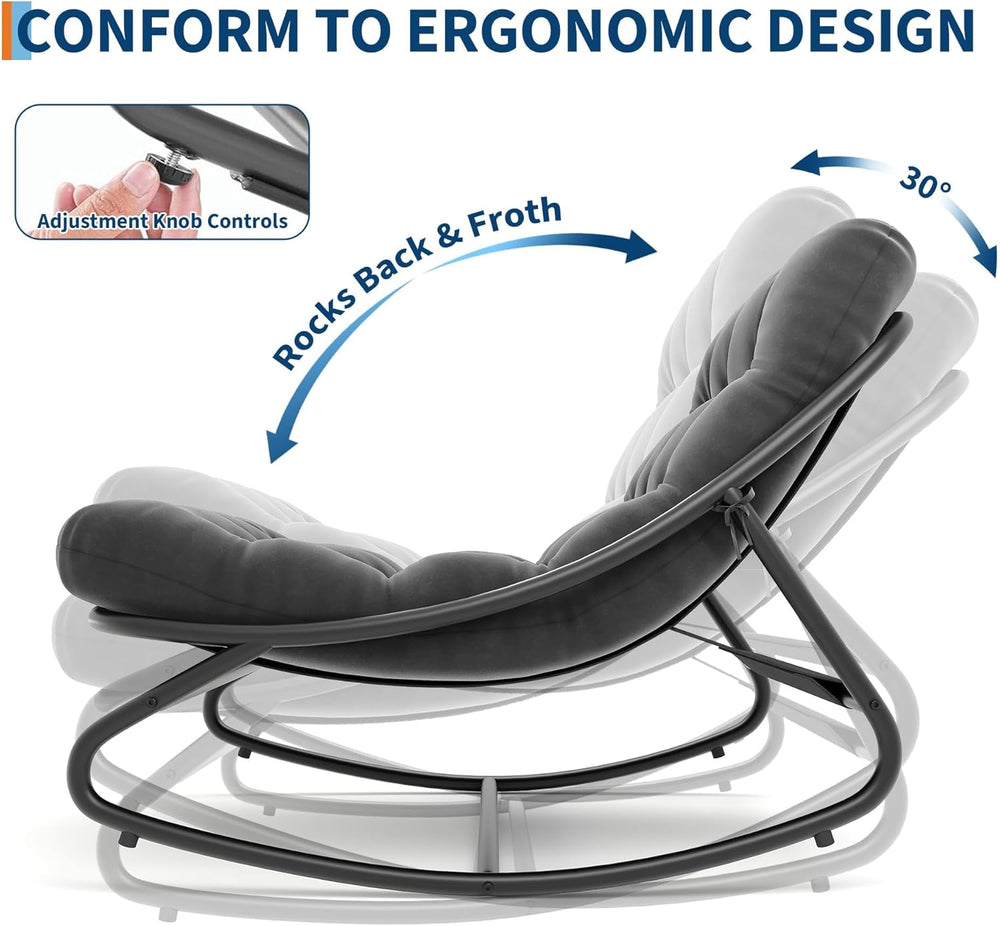 IDEALHOUSE Outdoor Rocking Chair with Metal Frame, Adjustable Papasan Rocker,...