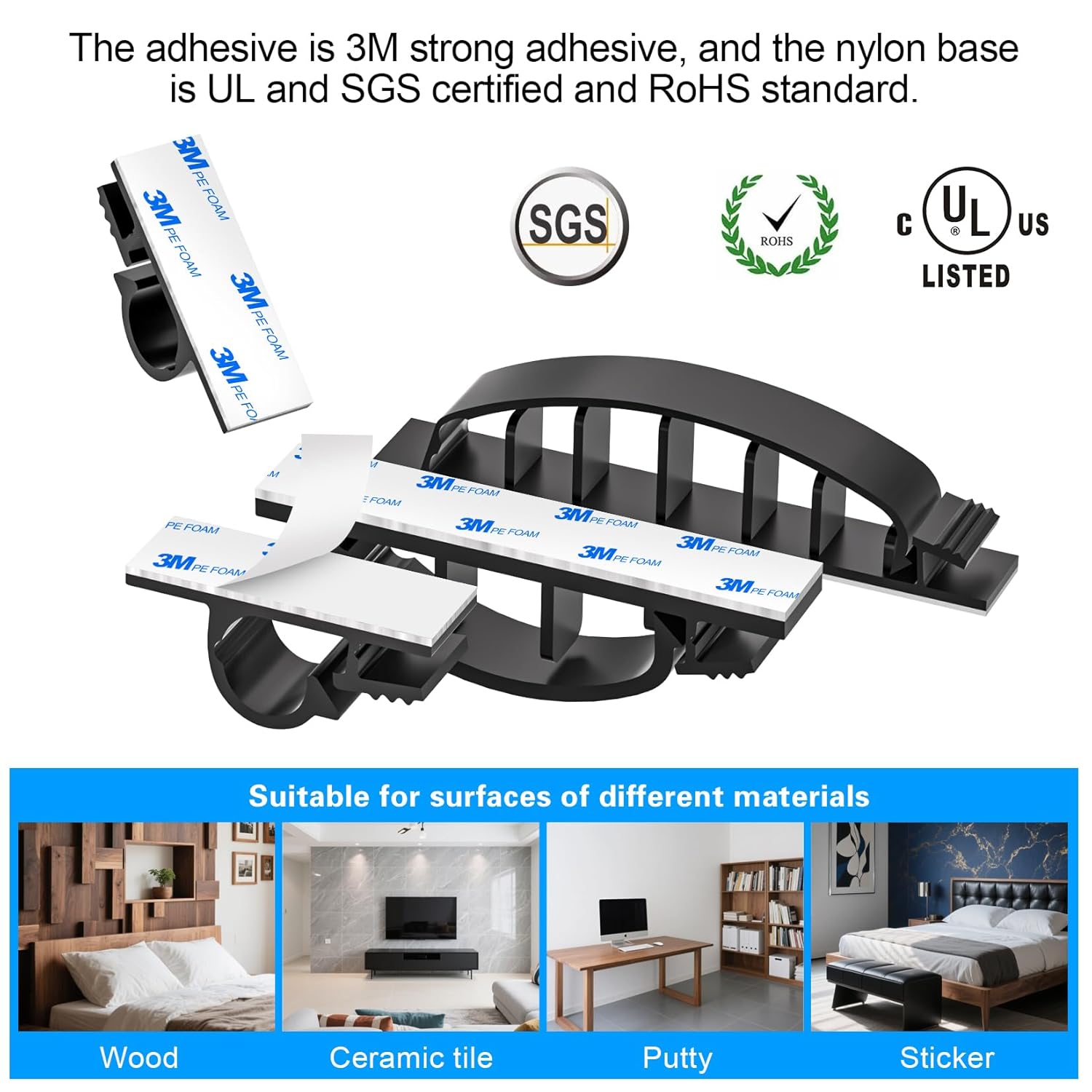 XHF 30pcs Adhesive Cable Wire Clips Kit Black, Outdoor Cable Management Wire Organizer Cord Holder for Under Desk, Car, Wall, TV PC Ethernet Cable