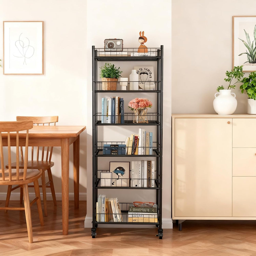 Utility Slim Storage Cart 6 Tier Narrow Metal Frame Carts | 6 Tier Narrow Kit...