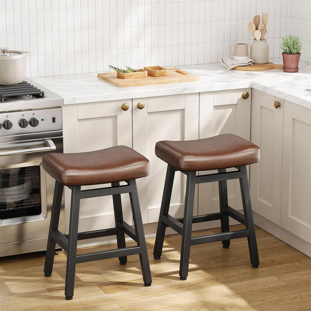 Raynesys 24 Inche Bonded Leather Counter Height Bar Stools Set of 3 Curved