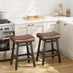 Counter Height Bar Stools Set of 3, 24 Inch Barstools for Kitchen Counter, Kitchen Stools with Bonded Leather Saddle Seats & Heavy Duty Metal Legs, Easy Assembly, Gray/Black