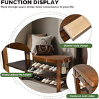 Wood Shoe Bench Entryway with Drawer: 3-Tiers Wooden Storage Shoe Rack with Bench Seat, Compact Mid-Century Modern Design for Entryway,Hallway,Closet,Front Door Entrance,Foyer Walnut 31.5"