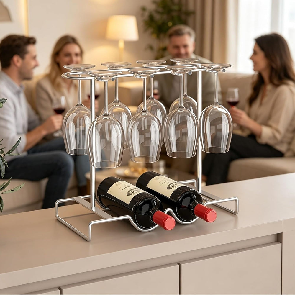 Tabletop Wine Rack with Glass Holder, Storage Metal Wine Glass Rack | Thick A...