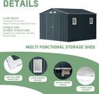 Breezz Outdoor Storage Shed 10 x 10 ft. Utility Tool Shed Metal Storage Garden Shed with Lockable Doors, Windows for Patio Storage,Nightblue