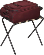 Household Essentials 2126-1 Folding Luggage Rack | Black Frame with Khaki Straps