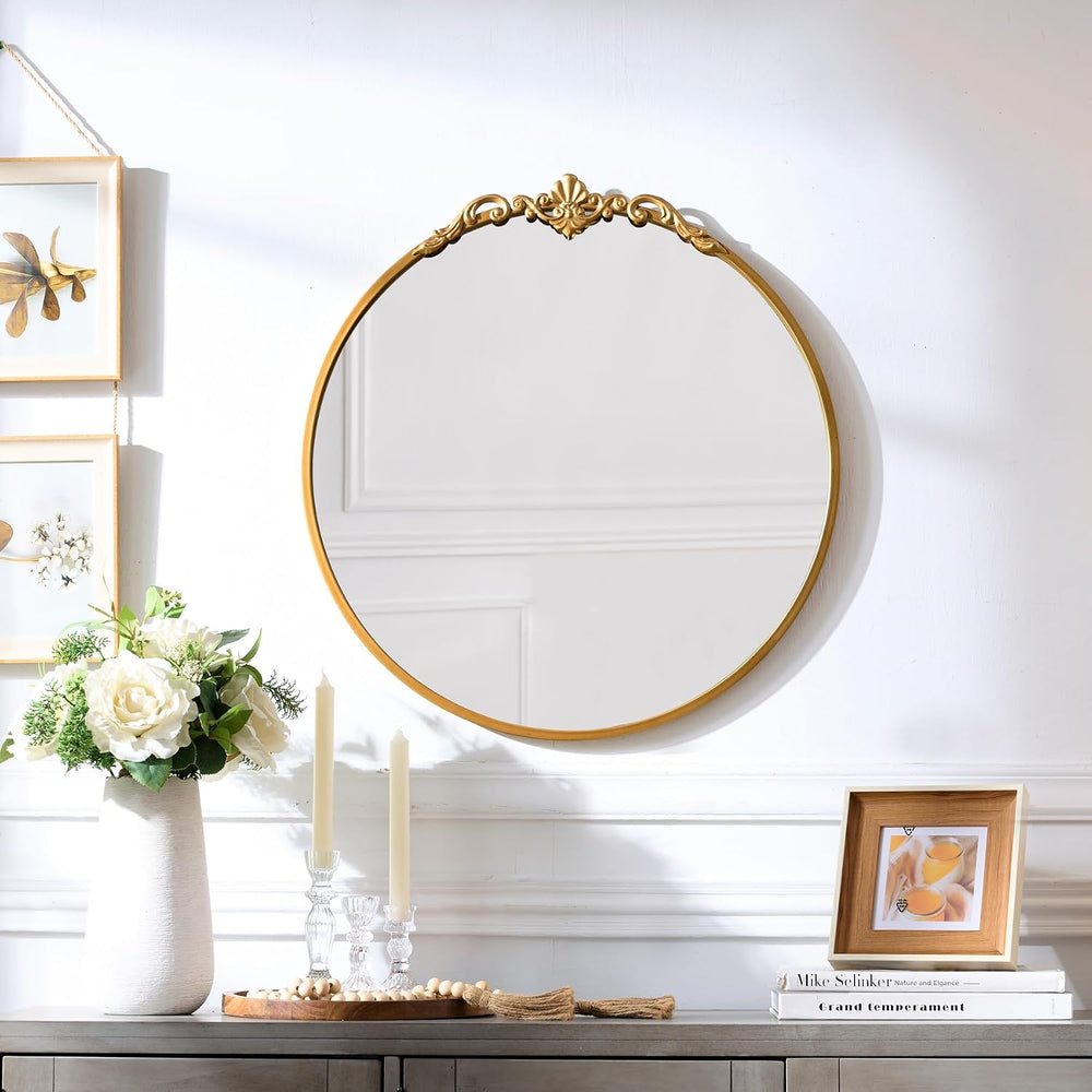 Round Gold Mirror 24Inch Ornate Baroque Antique Bathroom Mirror Large Circle ...