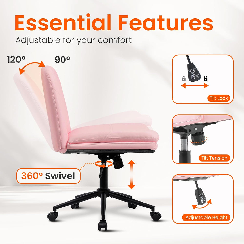 Orange Factory Criss Cross Chair, Wide Leather Vanity Desk Seat, Pink Pu | Cr...