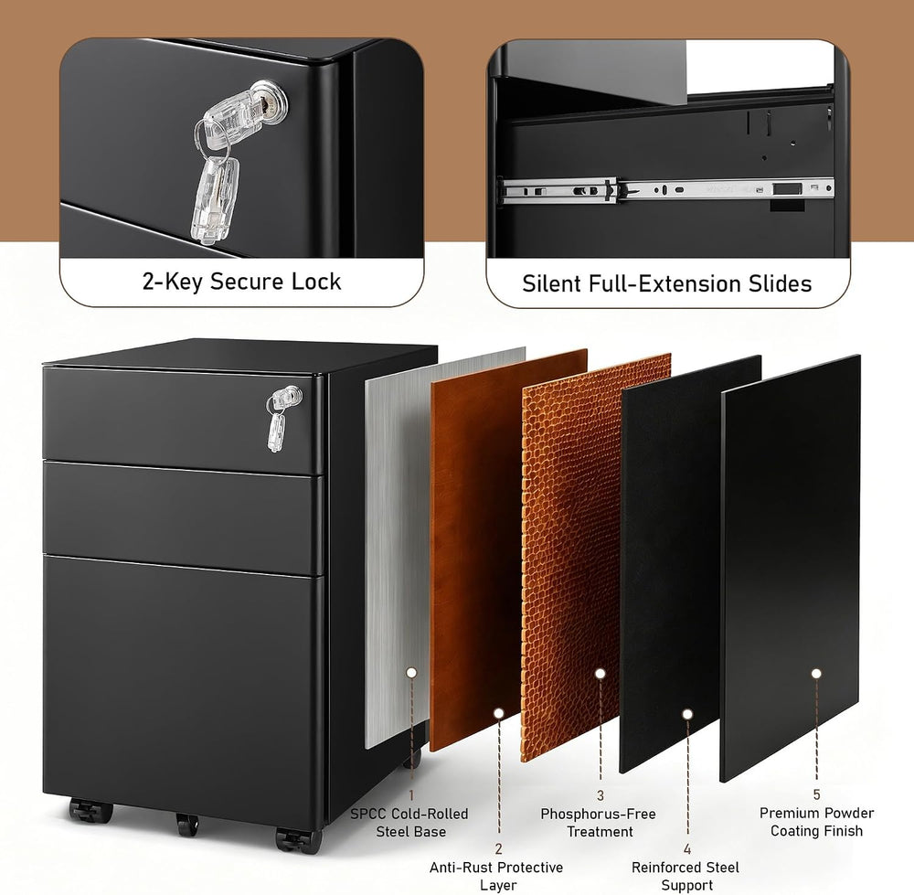 Approgreent Fully Assembled 3 Drawer File Cabinets for Home Office | Lockable...