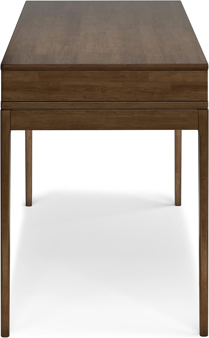 SIMPLIHOME Harper Small Desk - 48 inch Wide Solid Hardwood Writing Desk in Walnut Brown, Mid-Century Modern Home Office Table for Study or Work with 2 Drawers and Flip-Down Keyboard Tray