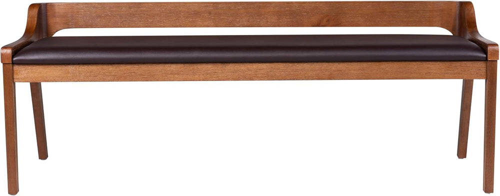 Rasmus Brown Faux Leather Wood Dining Bench - Chestnut Wire-Brush Finish