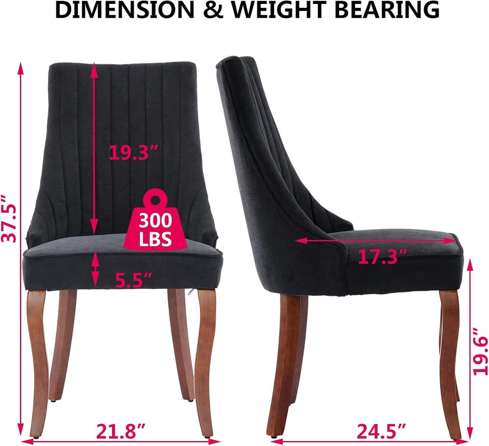 Aoowow Linen Upholstered Black Dining Chairs Set of 2,Farmhouse Channel Tufte...