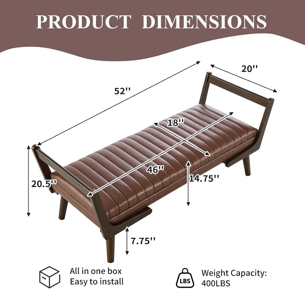 52" Rectangle Ottoman Bench, PU Leather Upholstered Dining Table Bench w...