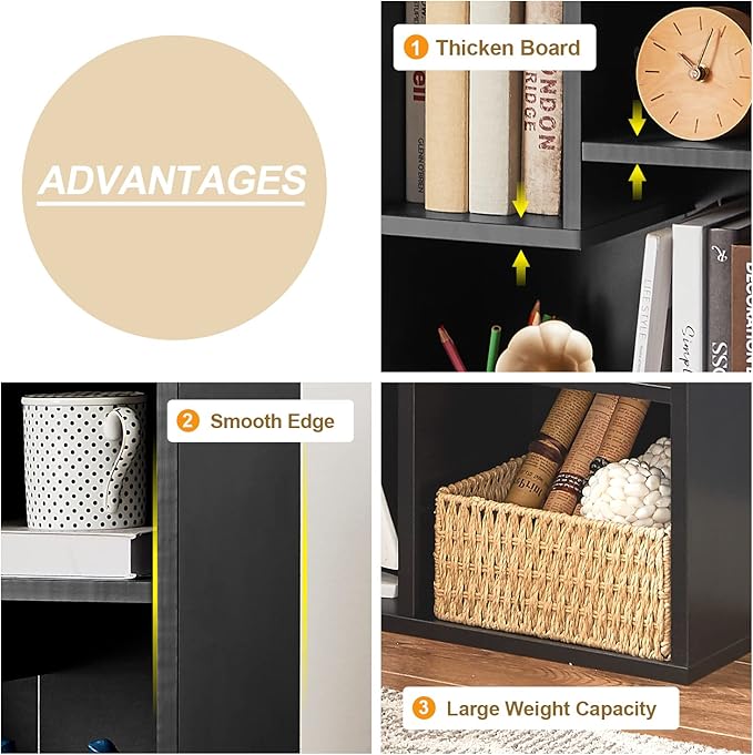 VECELO 3-Tier Small Bookcase, 4 Cube Bookshelf, Fits Tallest Hardwares, Moder...