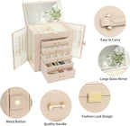 Large Jewelry Holder Organizer, 6 Layer Jewelry Box for Women Jewelry Storage Case With Handle, Gift for Christmas New Year, Apricot