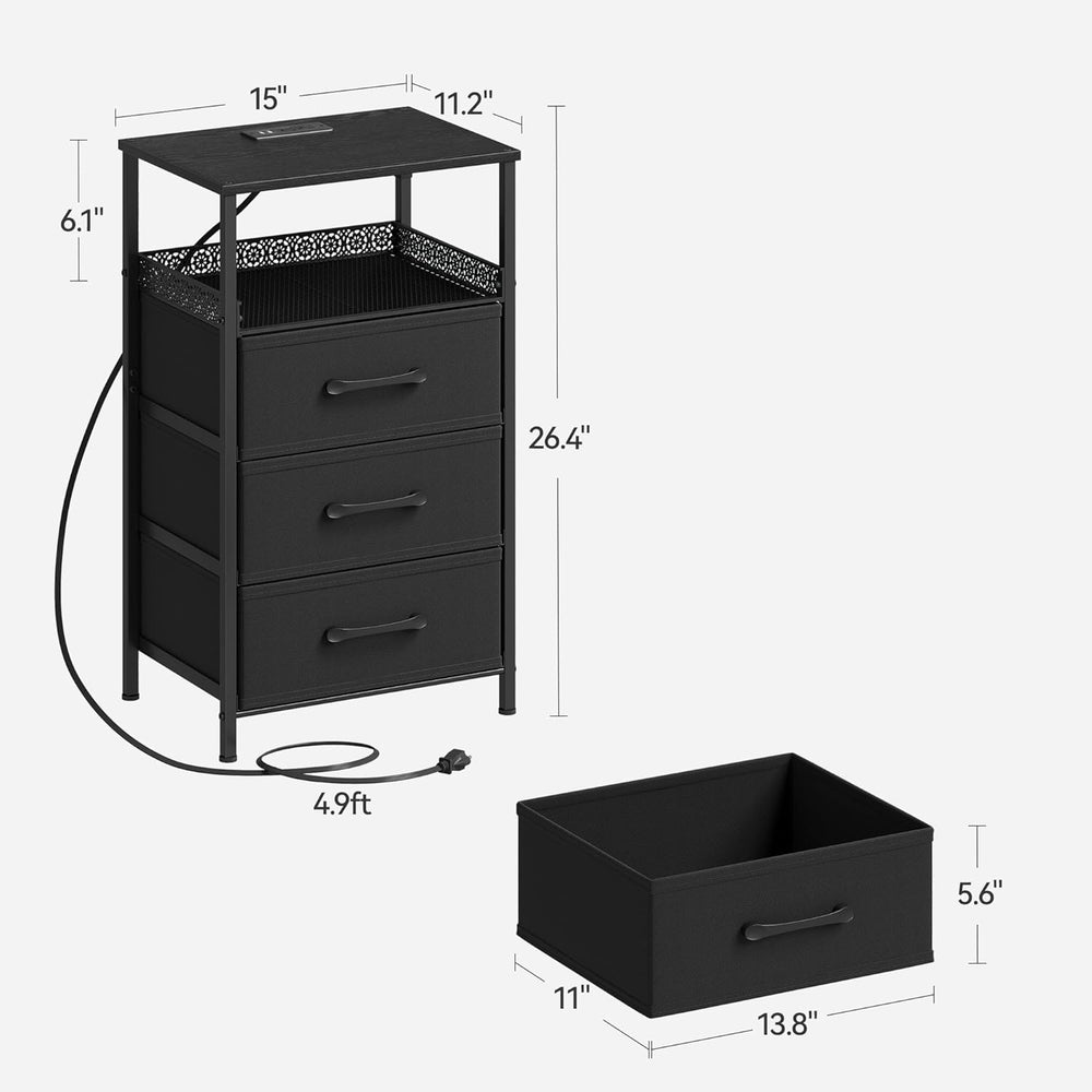 JARHETUN Night Stand Set 2 with Charging Station, 3 Drawer Nightstands with L...