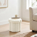 Flower Boucle Storage Ottoman, 12.6" Small Footstool with Padded Seat, Folding Sherpa Foot Rest for Sofa, Floral Accent Side Table for Living Room, Bedroom, Dorm, White
