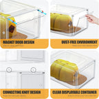 Hat Organizer Box, Stackable Clear Baseball Caps Holder Box Containers with Magnetic Door for Hats Snapback Cap Storag, Hat Rack Display Case, Holds 8 Hats Each (Clear, 2 Pack)