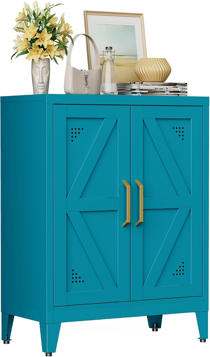 32" Metal Bathroom Storage Cabinet,Floor Storage Cabinet with 2 Doors an...