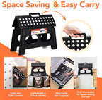 ACSTEP 9 Inch Wide and 9 Inch Folding Step Stool 2-Piece Set, 300 LB Capacity Plastic Foldable Stools with Handle, Non-Slip Step Stool, Home Use (Black & Black)