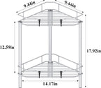 2 Tier Floor Standing Corner Shower Caddy Organizer Shelf with Hooks, Bathroom Shelves Stand Rack, Silver