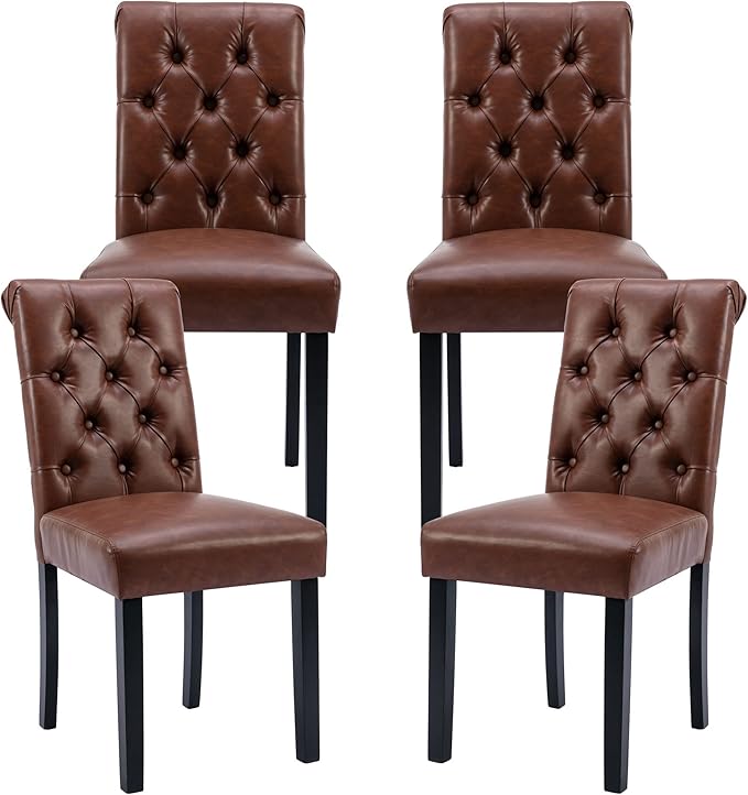 PU Leather Dining Chairs Set of 4 Upholstered Dining Room Chairs Modern Tufte...