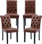 PU Leather Dining Chairs Set of 4 Upholstered Dining Room Chairs Modern Tufted Accent Chairs Wooden Parsons Side Chairs for Home Kitchen Resturant, Brown