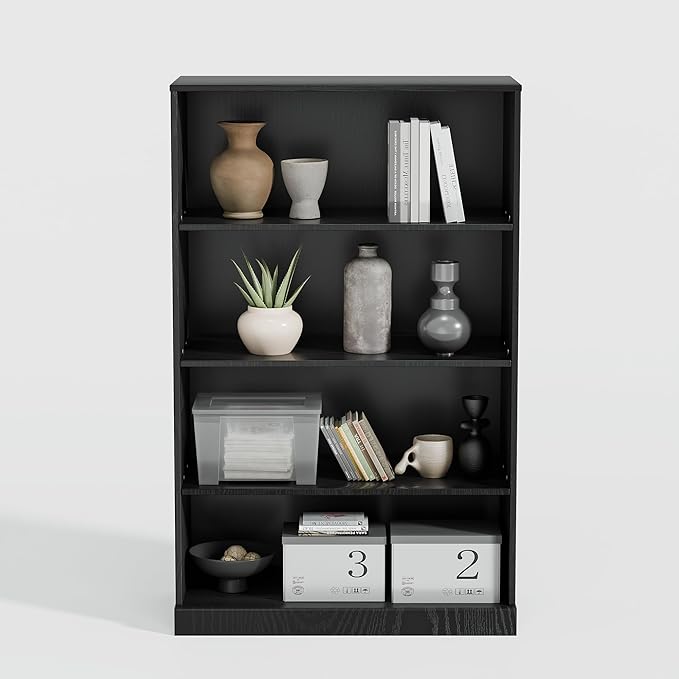 49" Wooden Book Shelf, 2 Shelf Bookcase, Modern Bookshelf with Adjustable Shelf for Home Office, Study Room, Black