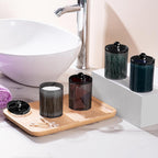 4 Pack Qtip Holder,Canister Apothecary Jar Set, Bathroom Jars with Lids Set for Cotton Swabs, Balls, Pads, Floss Picks,10oz-12oz Plastic Canisters Restroom Bedroom Vanity Organizer(Black)