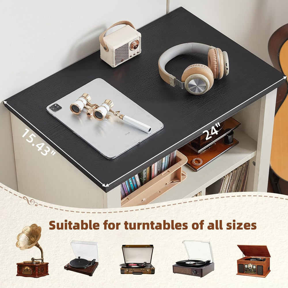 Joaxswe 24" Wide Record Player Stand with Vinyl Record Storage, White