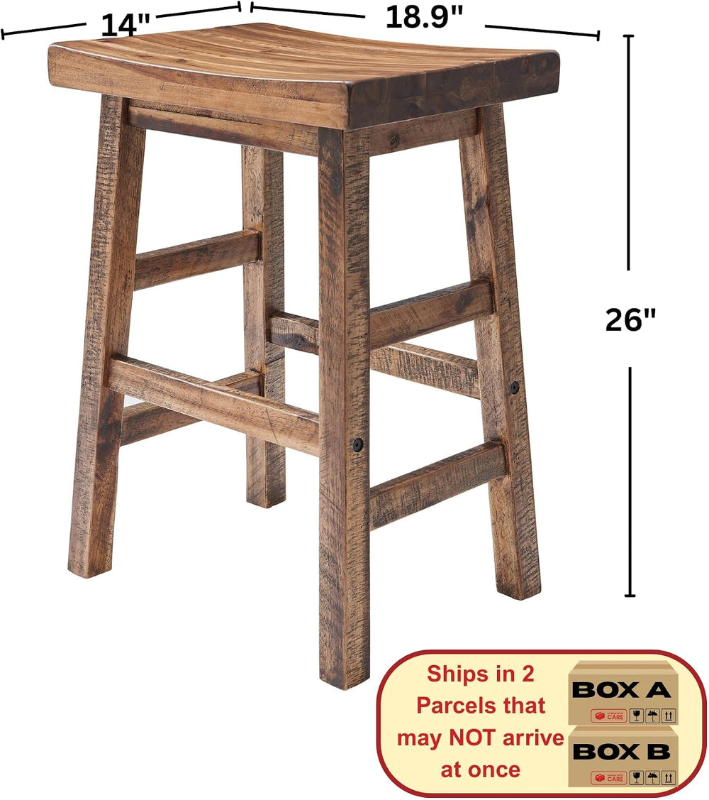 Alaterre Durango Solid Wood Rustic Bar Stool Set of 2, Natural, 26-Inch | Cou...