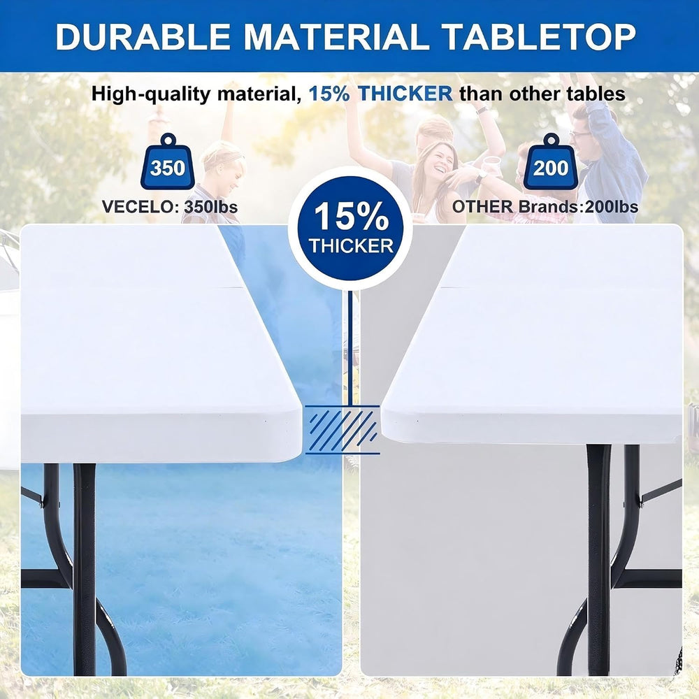 VECELO 6Ft Folding Picnic Table, Indoor Outdoor Plastic Portable Foldable Des...