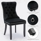 Velvet Upholstered Dining Chairs Set of 4, Modern Style Kitchen Side Chairs with Nailhead Trim and Wood Legs,Metal Pulling Ring for Dining Room Living Room(Black,Set of 4)