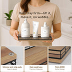 Bathroom Tray for Counter Top Organizer – Acacia Wood Vanity Tray with Metal Frame for Dresser, Kitchen, Nightstand – Black & Acacia Decorative Storage