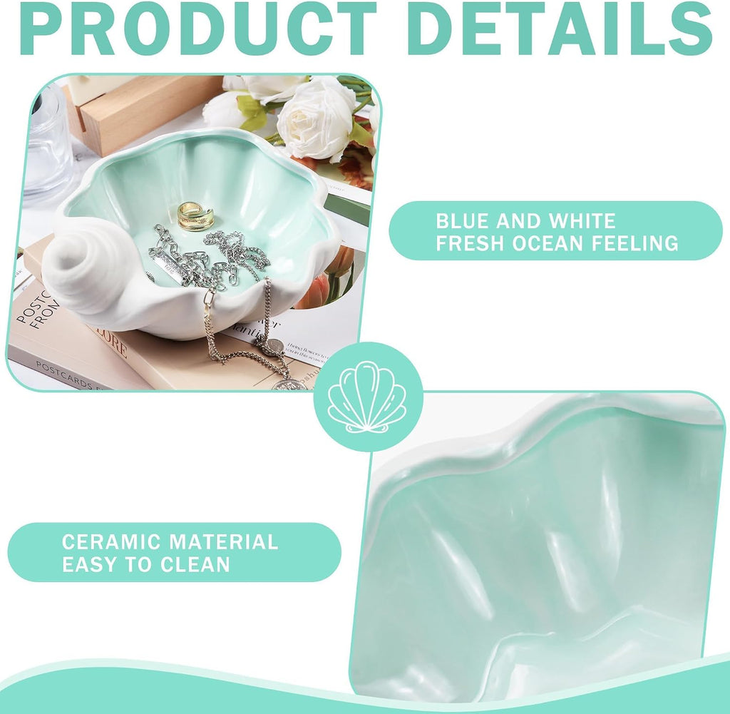 OSOPOLA Ceramic Shell Jewelry Tray Ocean Ring Holder Dish Key Tray | OSOPOLA OceanThemed Shell Tray For Rings Keys Decorative Plate For Women Christmas Birthday Gift HE02SL