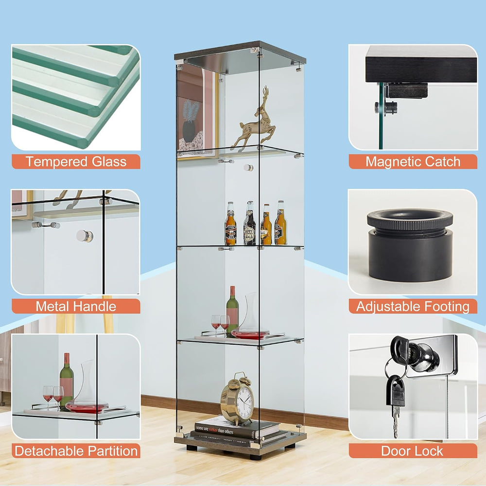 FANYUSHOW Tempered Glass Display Cabinet 4-Shelf Curio Cabinet with Security ...