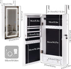 LAVIEVERT Jewelry Armoire with LED Lighted Mirror, Wall/Door Mounted Frameless Mirror with 3 Color Lights, Lockable Jewelry Cabinet Hanging Jewelry Organizer with 2 Drawers - White