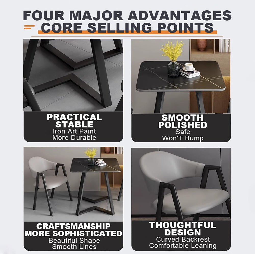 3 Piece Square Dining Table Set, Negotiation Reception Leisure Table with 2 C...