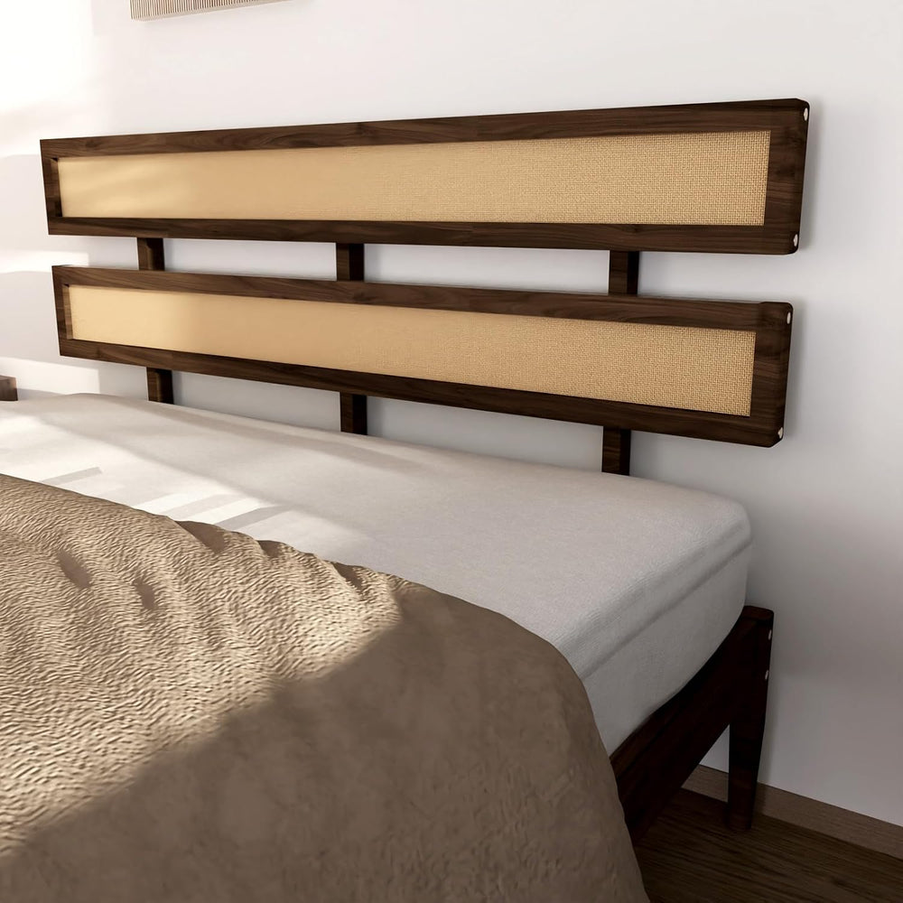 Karl home Bohemia Wood Bed Frame, Queen Size Platform Bed, Walnut Brown
