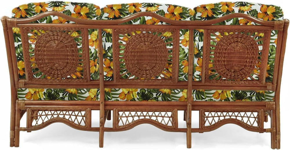 Malibu Lounge Set of 4: 2 Natural Rattan Wicker Chairs, Three-Seater Sofa wit...