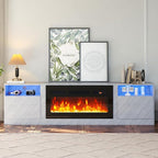 oneinmil 80” TV Stand with 36” Electric Fireplace, Large Modern Media Entertainment Center with Storage Cabinet and 12 Colors LED Lights for TVs Up to 90", Grey+Black